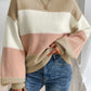 Dusty Pink Color Block Lantern Sleeve Drop Shoulder Sweater