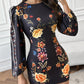 Cutout Lantern Sleeve Floral Print Bodycon Dress