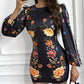 Cutout Lantern Sleeve Floral Print Bodycon Dress