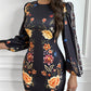 Cutout Lantern Sleeve Floral Print Bodycon Dress