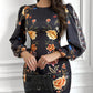 Cutout Lantern Sleeve Floral Print Bodycon Dress