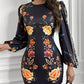 Cutout Lantern Sleeve Floral Print Bodycon Dress