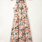 Black Boho Floral Print Knotted Halter Ruffled Maxi Dress