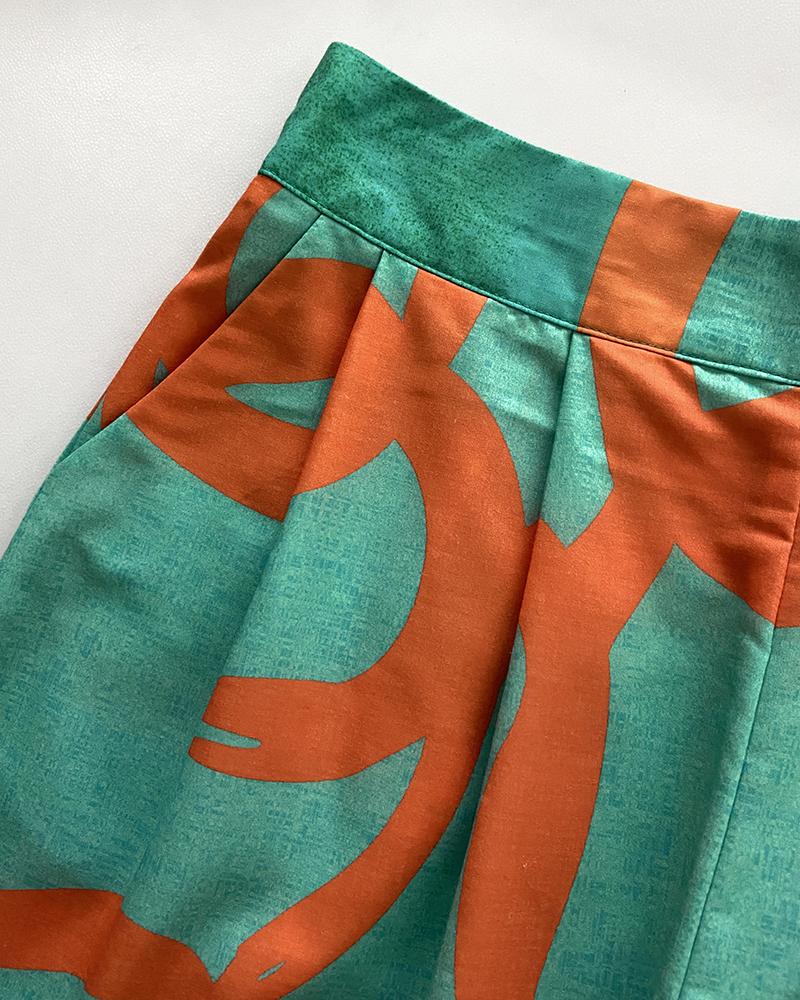 2 Pieces Outfit Plain V Neck Short Sleeve Ruched Top and Casual Floral Print Wide Leg Pants Set