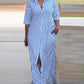 Striped Buttoned Slit Shirt Dress