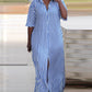 Striped Buttoned Slit Shirt Dress