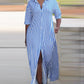 Striped Buttoned Slit Shirt Dress