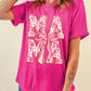 Rose Red Floral MAMA Lettering Bow Print T Shirt
