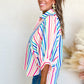 Pink Stripe 3/4 Sleeve Button Up Casual Shirt