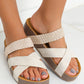 Beige Braided Detail Criss Cross Platform Slippers