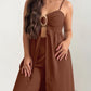 2 Pieces Outfit V Neck Sleeveless Shirred Metal Ring Decor Top and Casual High Waist Wide Leg Pants Set