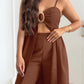 2 Pieces Outfit V Neck Sleeveless Shirred Metal Ring Decor Top and Casual High Waist Wide Leg Pants Set