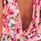 Pink Floral Round Neck Twisted Cut Out Back Tank Top