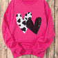 Strawberry Pink Cow & Sequin Double Heart Patch Graphic Sweatshirt
