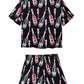 Black Champagne Print Silky Short Sleeve Pajamas Set