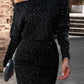 Black Sequin Long Sleeve Slim Fit Party Mini Dress