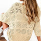 Cold Shoulder 3/4 Sleeve Pullover Sweater Casual Hollow Out Knit Top
