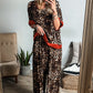 Brown Animal Print Color Contrast Edge Loose Fit Pants Set