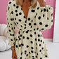 Beige Polka Dot Printed Surplice V Neck Puff Sleeve Mini Dress