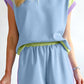 Blue Contrast Trim Cap Sleeve Tee Shorts Set