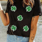 Black Four Leaf Clover Graphic St. Patricks Crewneck Tee