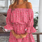 Pink Ditsy Floral Print Off Shoulder Casual Dress