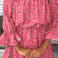 Pink Ditsy Floral Print Off Shoulder Casual Dress