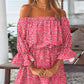 Pink Ditsy Floral Print Off Shoulder Casual Dress