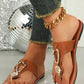 Thai Curry Rhinestone Decor Clip Toe Faux Leather Flat Slippers