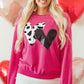 Strawberry Pink Cow & Sequin Double Heart Patch Graphic Sweatshirt