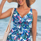 Green Floral Print Padded V Neck Tankini Top