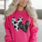 Strawberry Pink Cow & Sequin Double Heart Patch Graphic Sweatshirt