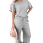 Gray Textured Loose Fit T Shirt and Drawstring Pants Set