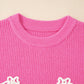 Bright Pink Western Horse Embroidered Round Neck Sweater Tee