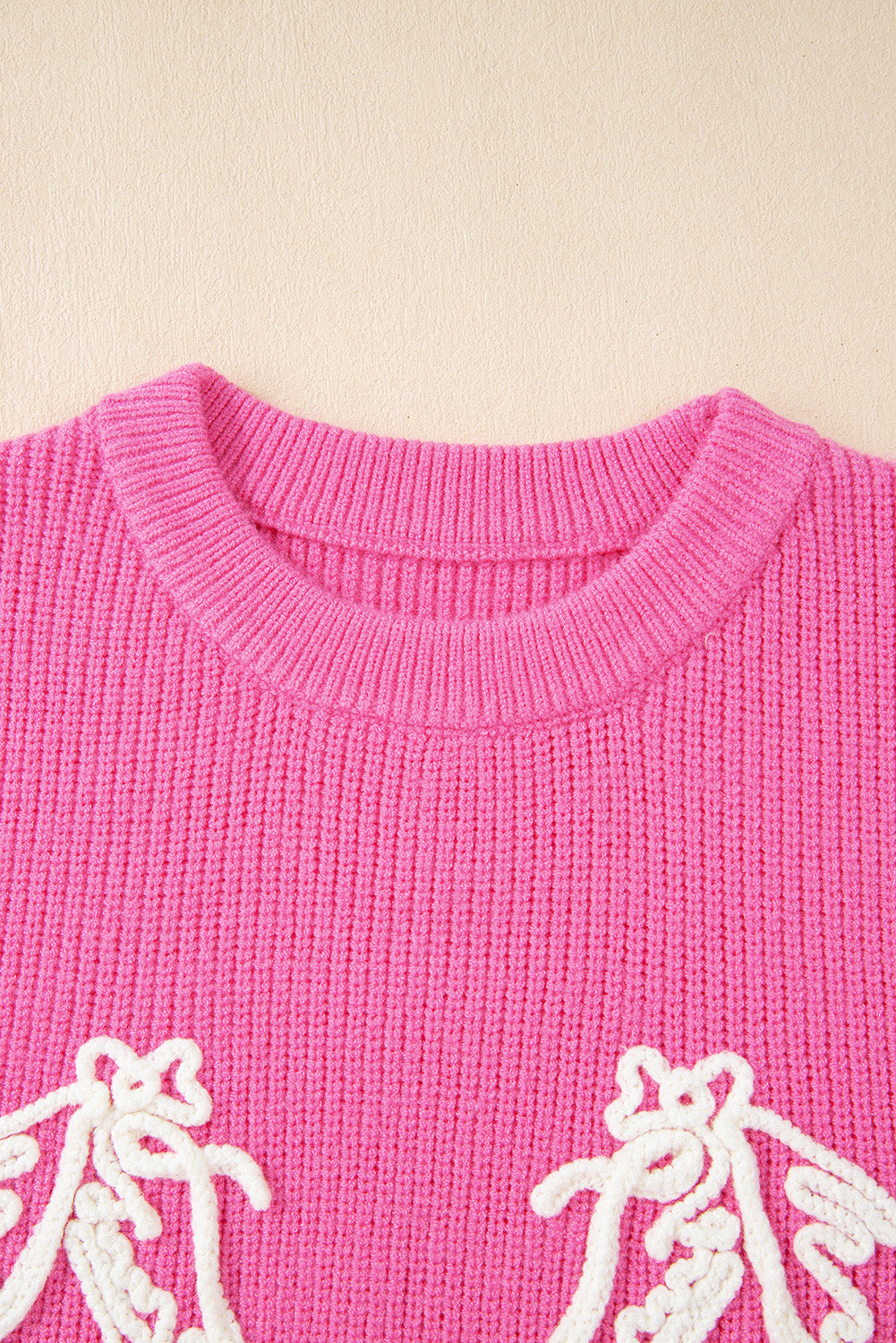Bright Pink Western Horse Embroidered Round Neck Sweater Tee