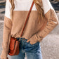 Straw Yellow Colorblock Ribbed Trim Round Neck Sweater