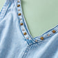 Beau Blue Studded V Neck Raw Hem Sleeveless Denim Romper