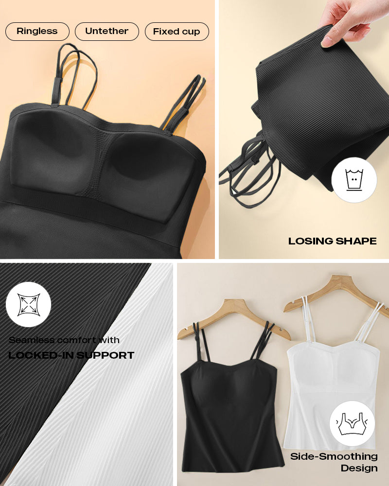 Spaghetti Strap Built in Bra Slim Fit Tank Top Sexy Back Criss Cross Workout Camisole Tops