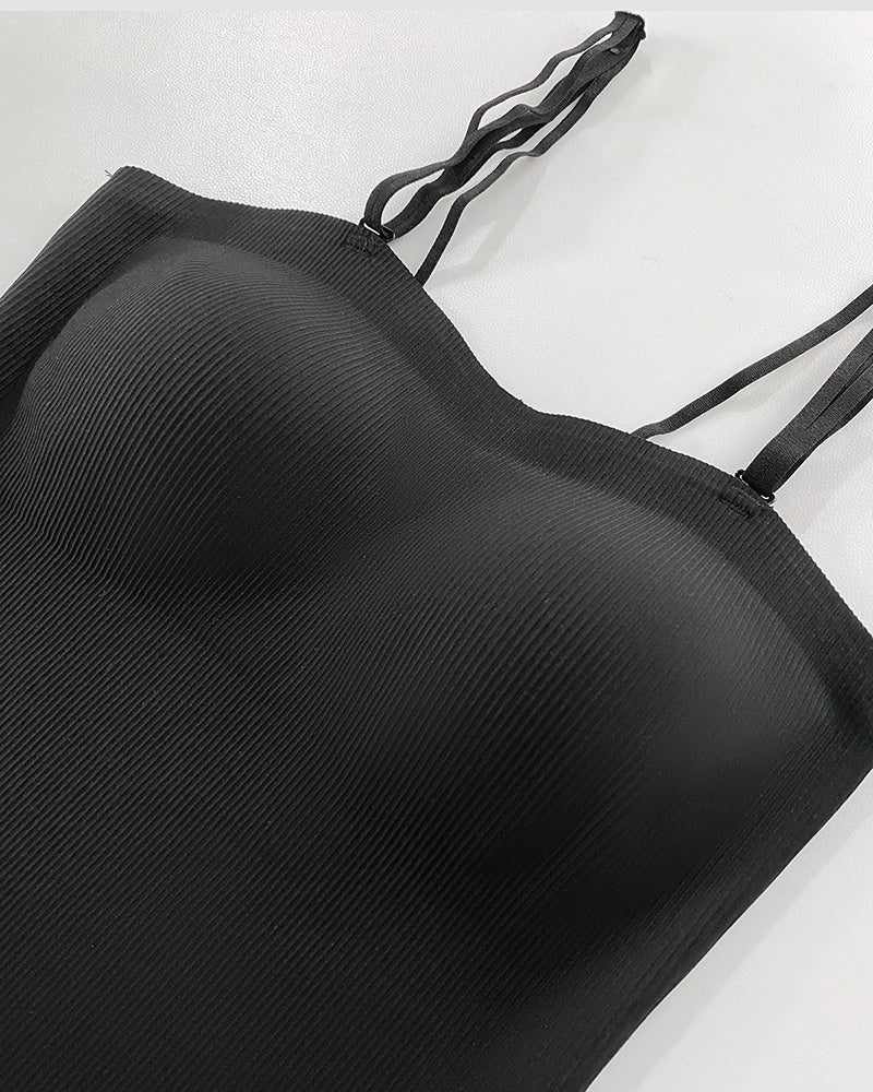 Spaghetti Strap Built in Bra Slim Fit Tank Top Sexy Back Criss Cross Workout Camisole Tops