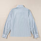 Sky Blue Stripe Frilled Trim Button Up Long Sleeve Shirt