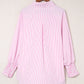 Pink Smocked Cuffed Striped Boyfriend Shirt with Pocket