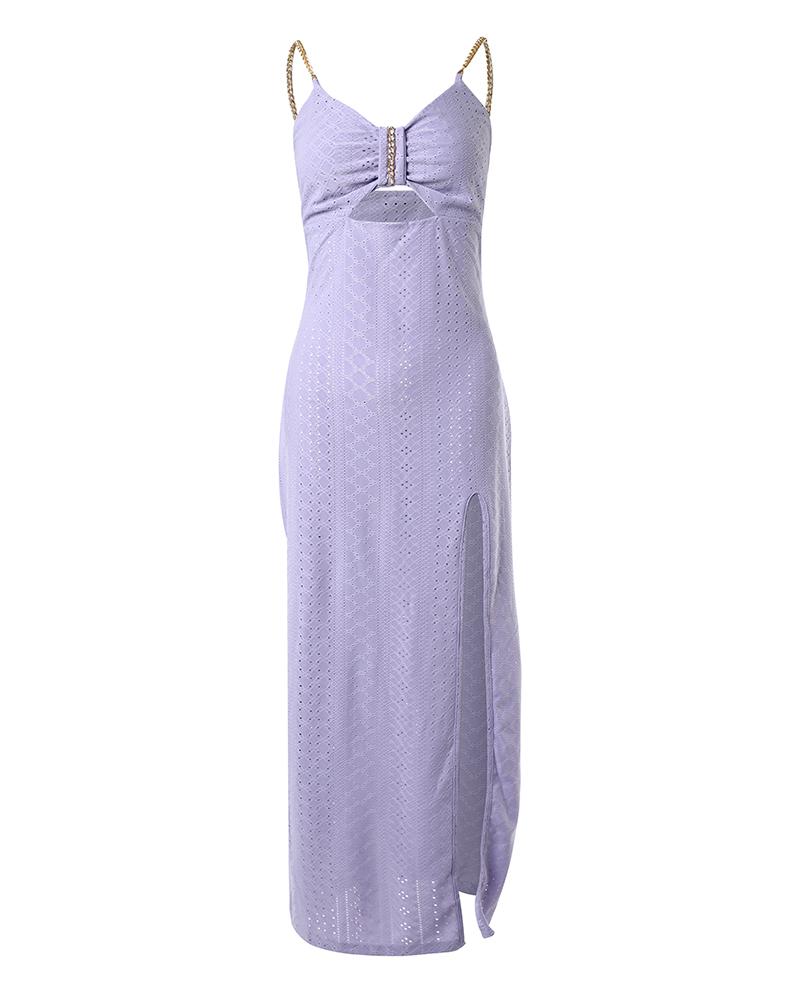 Eyelet Embroidery Chain Strap High Dress