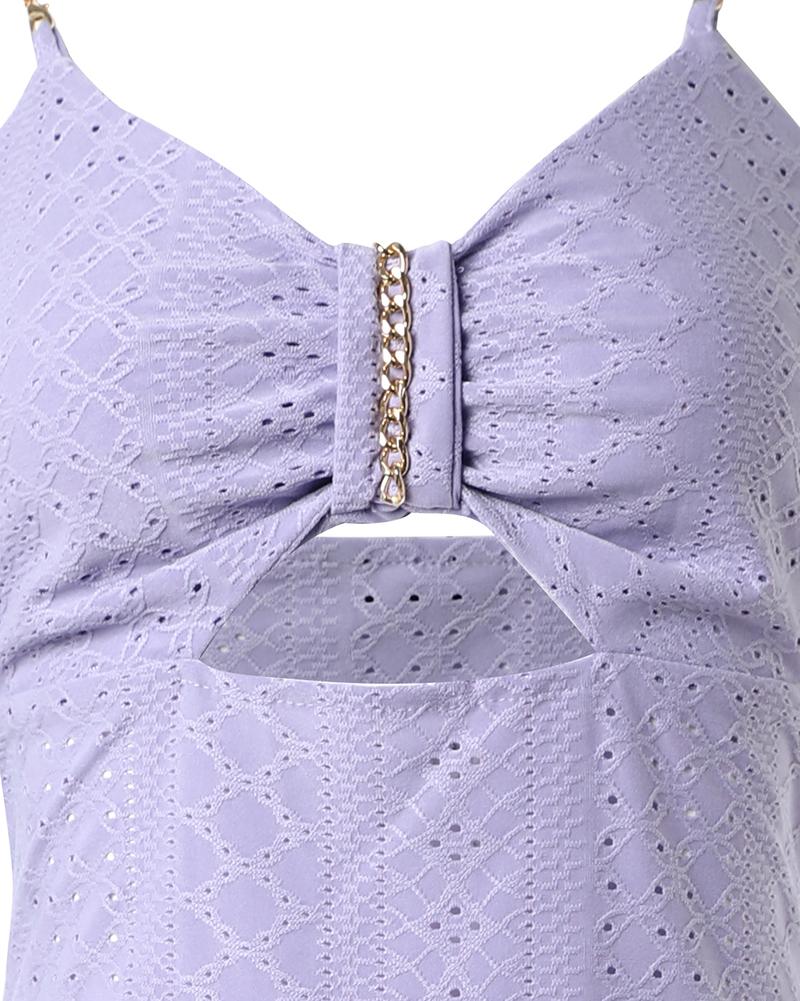 Eyelet Embroidery Chain Strap High Dress