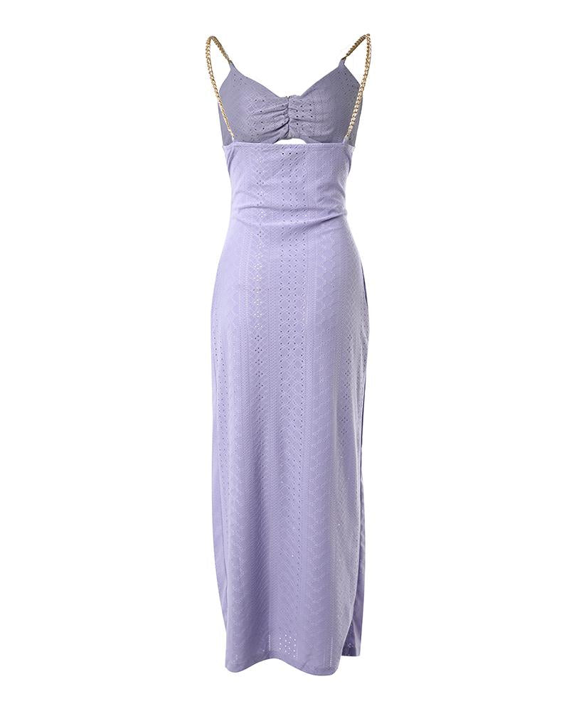 Eyelet Embroidery Chain Strap High Dress