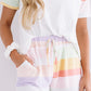 White Rainbow Striped T Shirt and Shorts Set