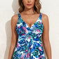 Green Floral Print Padded V Neck Tankini Top