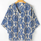 Blue Plus Size Ethnic Printed 3/4 Sleeve V Neck Loose Blouse