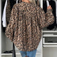 Light French Beige Oversized Leopard Print Balloon Sleeve Casual Shirt