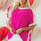 Rose Red Oversized Color Block Boat Neck Tunic Blouse