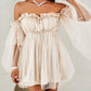 Off Shoulder Frill Trim Sheer Mesh Swing Dress